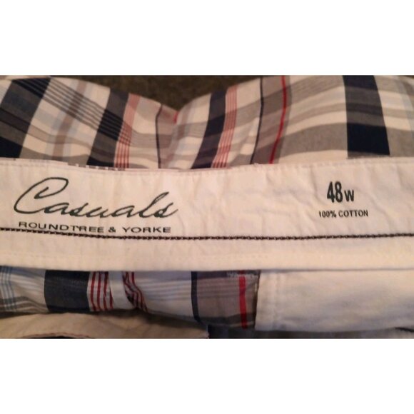 ROUNDTREE & YORKE MEN’S SIZE 48 RED WHITE BLUE PLAID COTTON FLAT CASUAL SHORTS - Picture 4 of 5